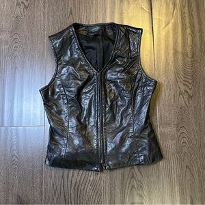 Vintage Genuine Leather Womens Large 90s Black Vest Danier Made In Canada